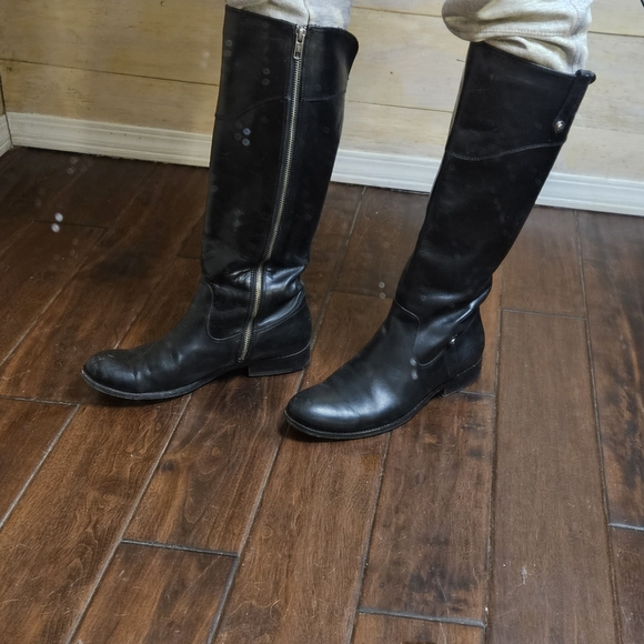 Frye leather knee high riding moto leather flat boots melissa - Picture 5 of 16